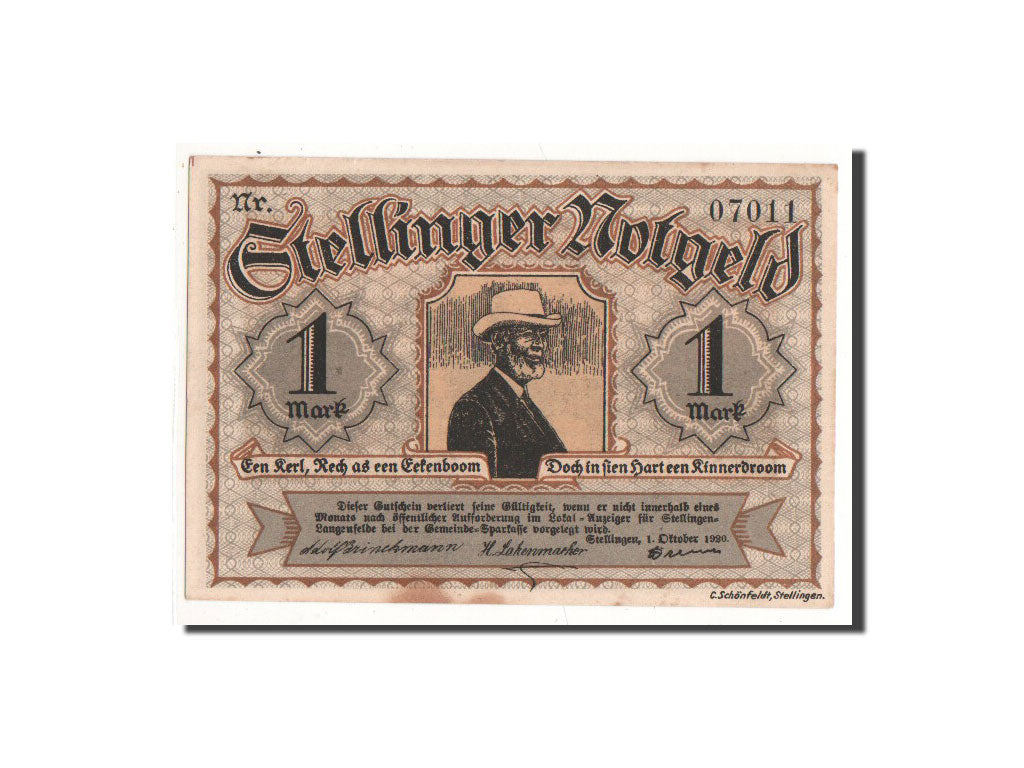 Banknote, Germany, Stellingen Gemeinde, 1 Mark, 1920, UNC(65-70), Mehl:1265.1