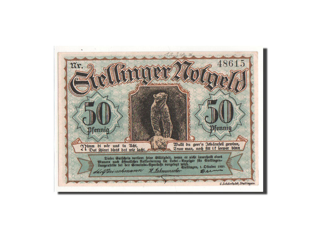 Billet, Allemagne, Stellingen Gemeinde, 50 Pfennig, 1920, NEUF, Mehl:1265.1