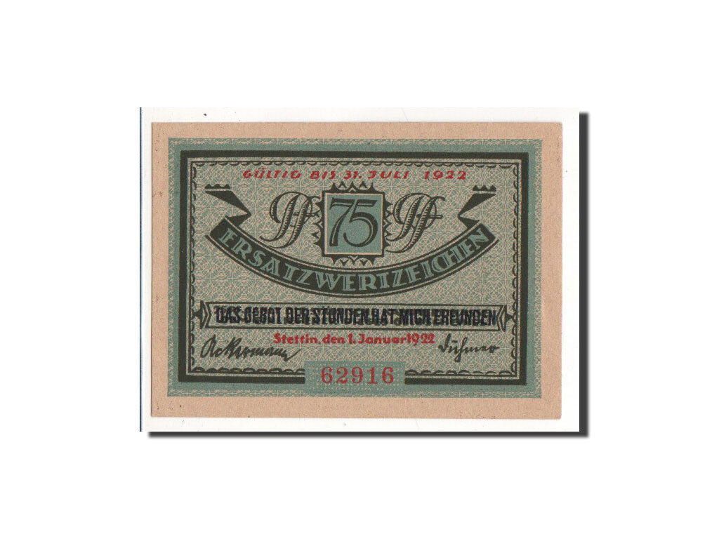 Geldschein, Deutschland, Stettin Stadt, 75 Pfennig, 1922, 1922-01-01, UNZ