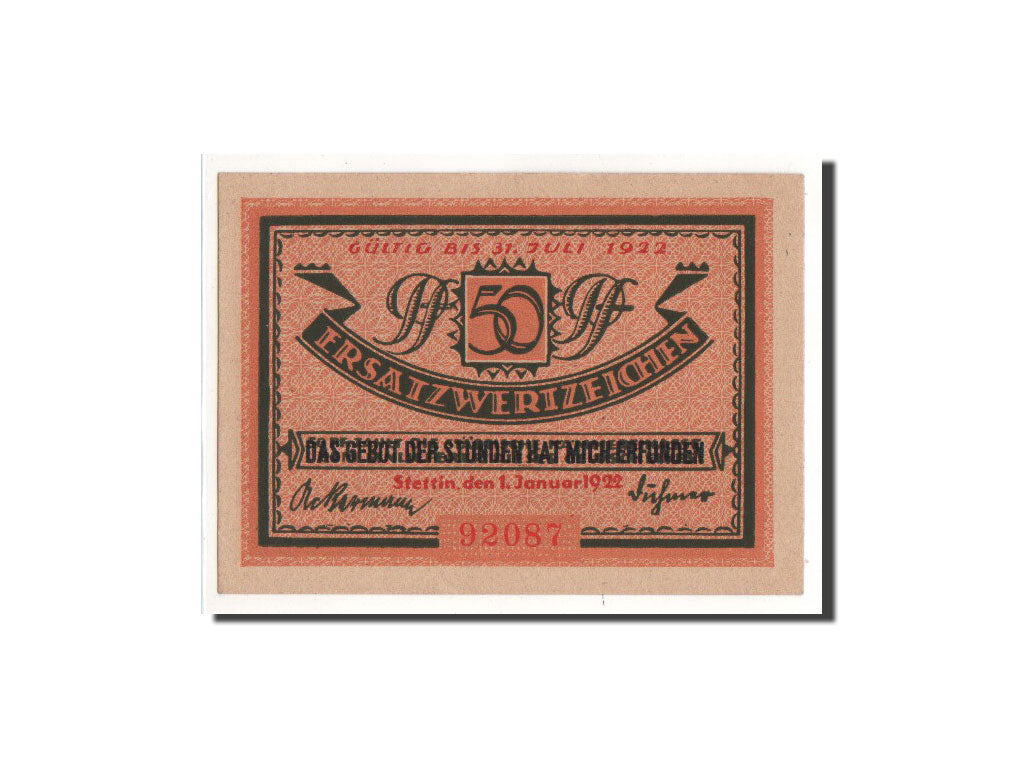 Banknot, Niemcy, Stettin Stadt, 50 Pfennig, 1922, 1922-01-01, UNC(65-70)