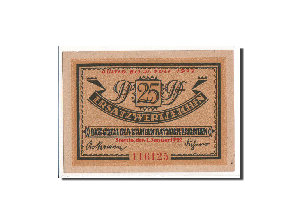 Banknote, Germany, Stettin Stadt, 25 Pfennig, 1922, 1922-01-01, UNC(65-70)