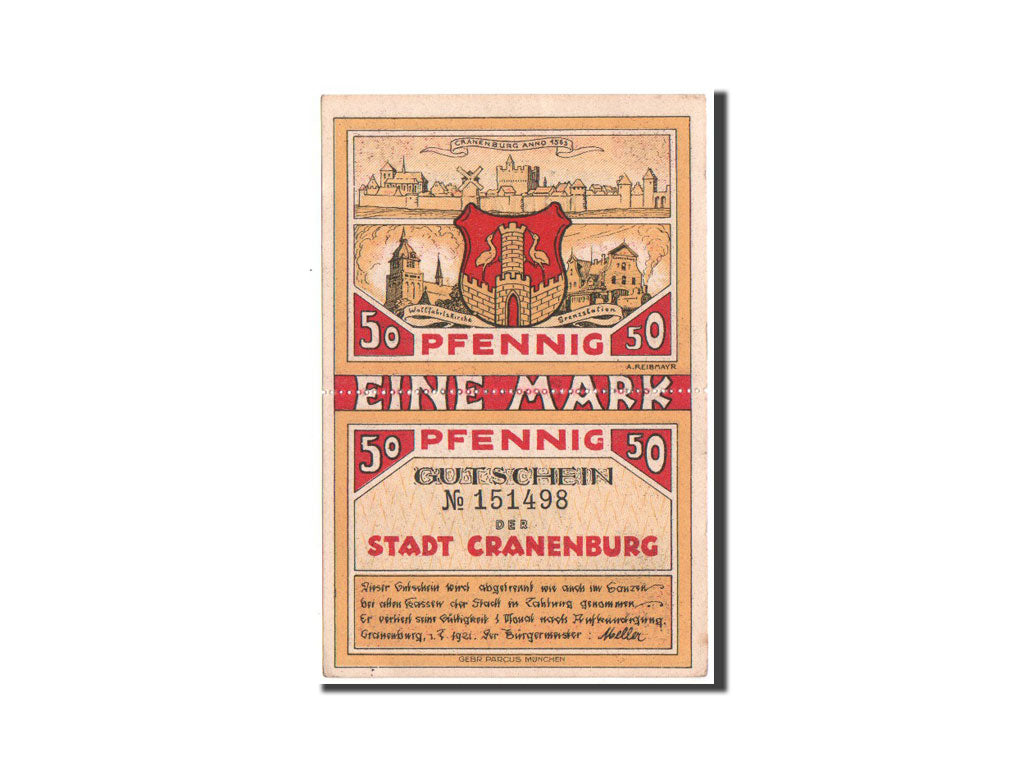 Banknote, Germany, Cranenburg Stadt, 1 Mark, 1921, Undated, UNC(65-70)