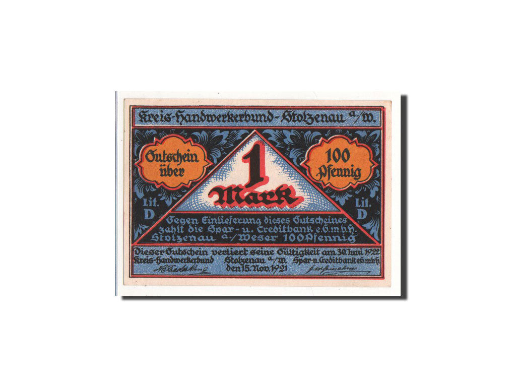 Banknote, Germany, Stolzenau a.d Weser, 1 Mark, 1921, 1921-11-15, UNC(65-70)