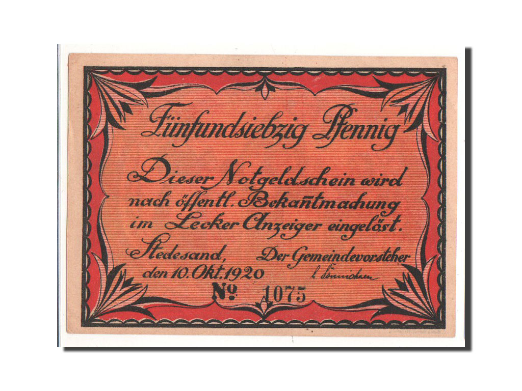 Banknote, Germany, Stedesand Gemeinde, 75 Pfennig, 1920, 1920-10-10, UNC(65-70)