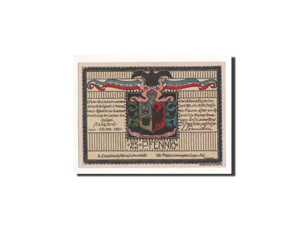 Banknote, Germany, Stedesand Gemeinde, 25 Pfennig, 1920, 1920-10-10, UNC(65-70)