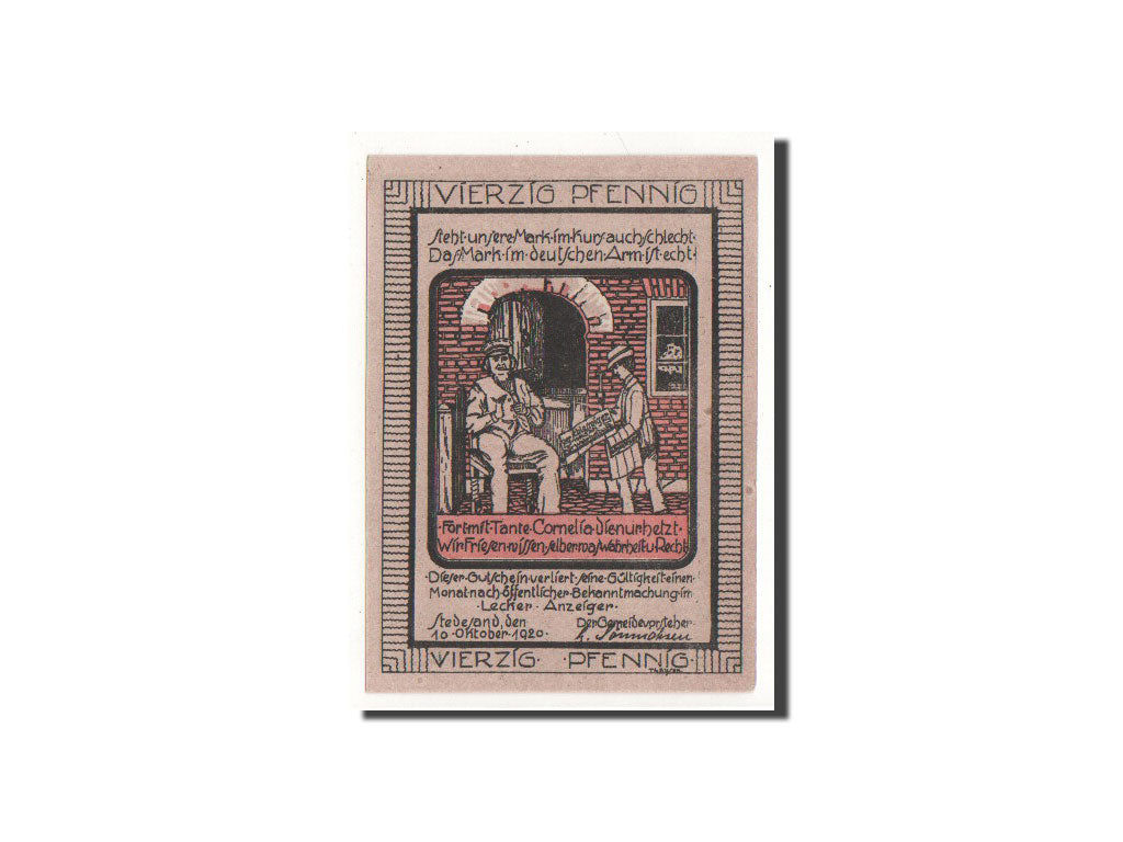 Banknote, Germany, Stedesand Gemeinde, 40 Pfennig, 1920, 1920-10-10, UNC(65-70)