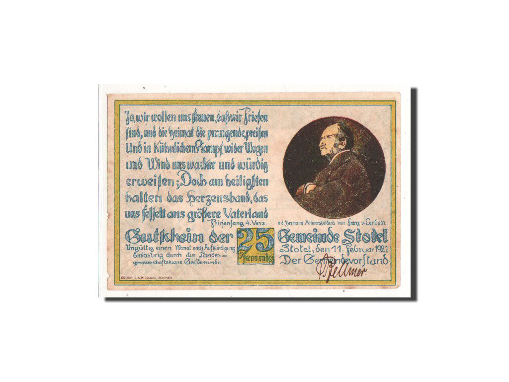 Banknote, Germany, Stotel, 25 Pfennig, 1921, 1921-02-11, UNC(65-70)