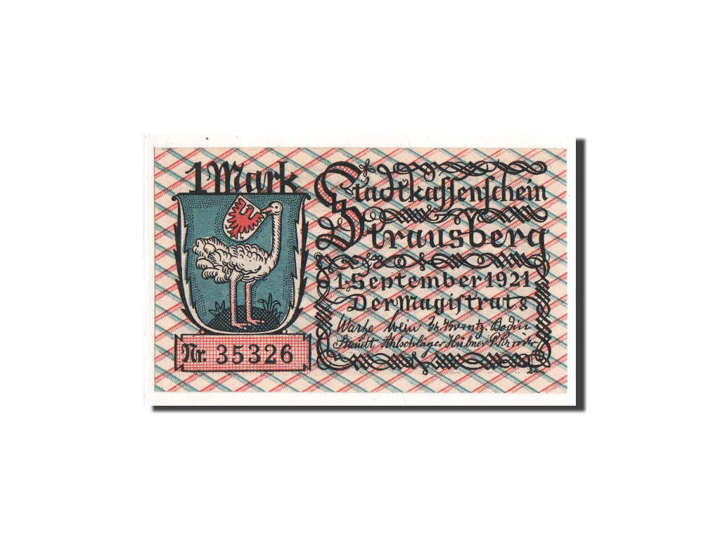 Banknote, Germany, Strausberg, 1 Mark, 1921, 1921-09-01, UNC(65-70), Mehl:1281.1