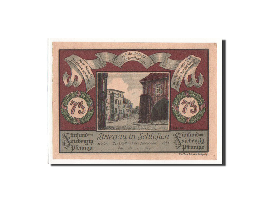 Banknote, Germany, Striegau, 75 Pfennig, 1921, Undated, UNC(65-70), Mehl:1284.1