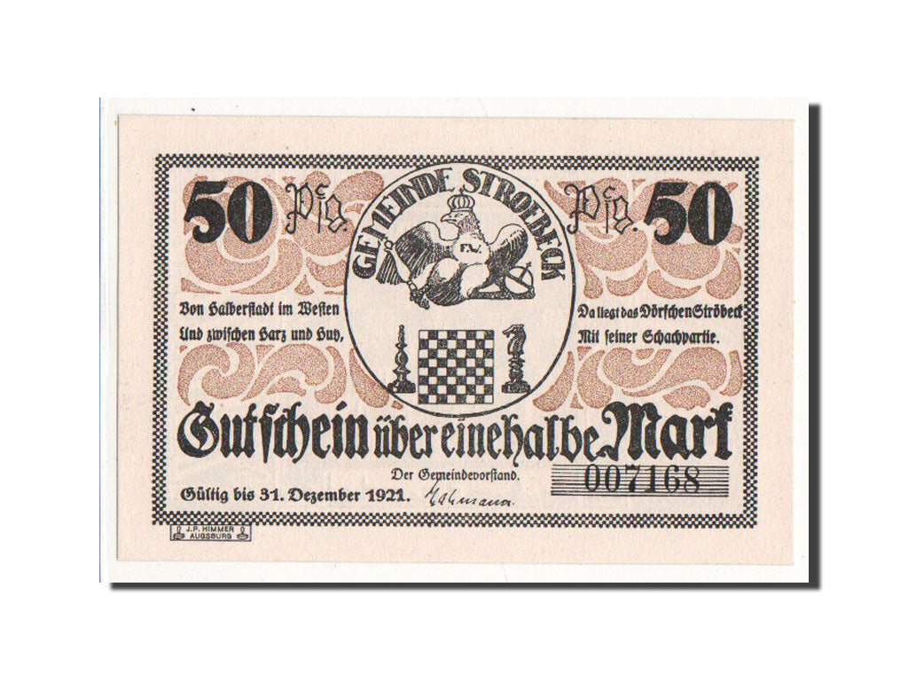 Banknote, Germany, Stroebeck, 50 Pfennig, O.D, UNC(65-70), Mehl:1285.1a