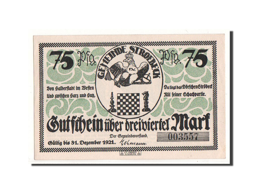 Banknote, Germany, Stroebeck, 75 Pfennig, O.D, UNC(65-70), Mehl:1285.1a