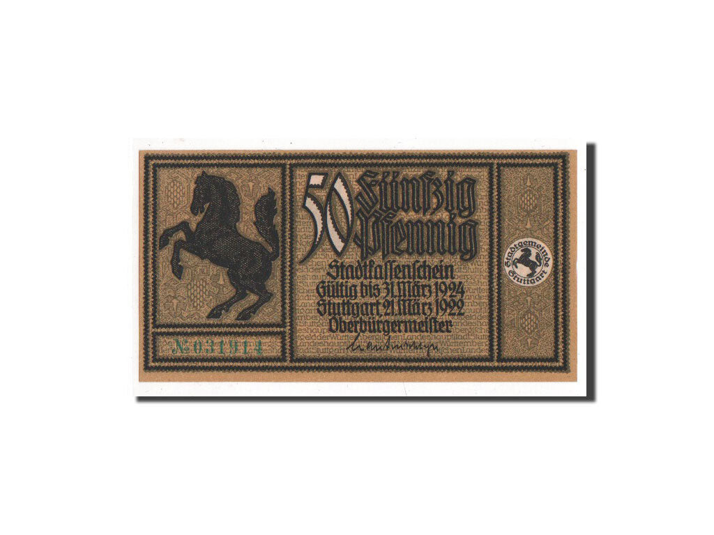 Banknote, Germany, Stuttgart Stadt, 50 Pfennig, 1922, 1922-03-21, UNC(65-70)