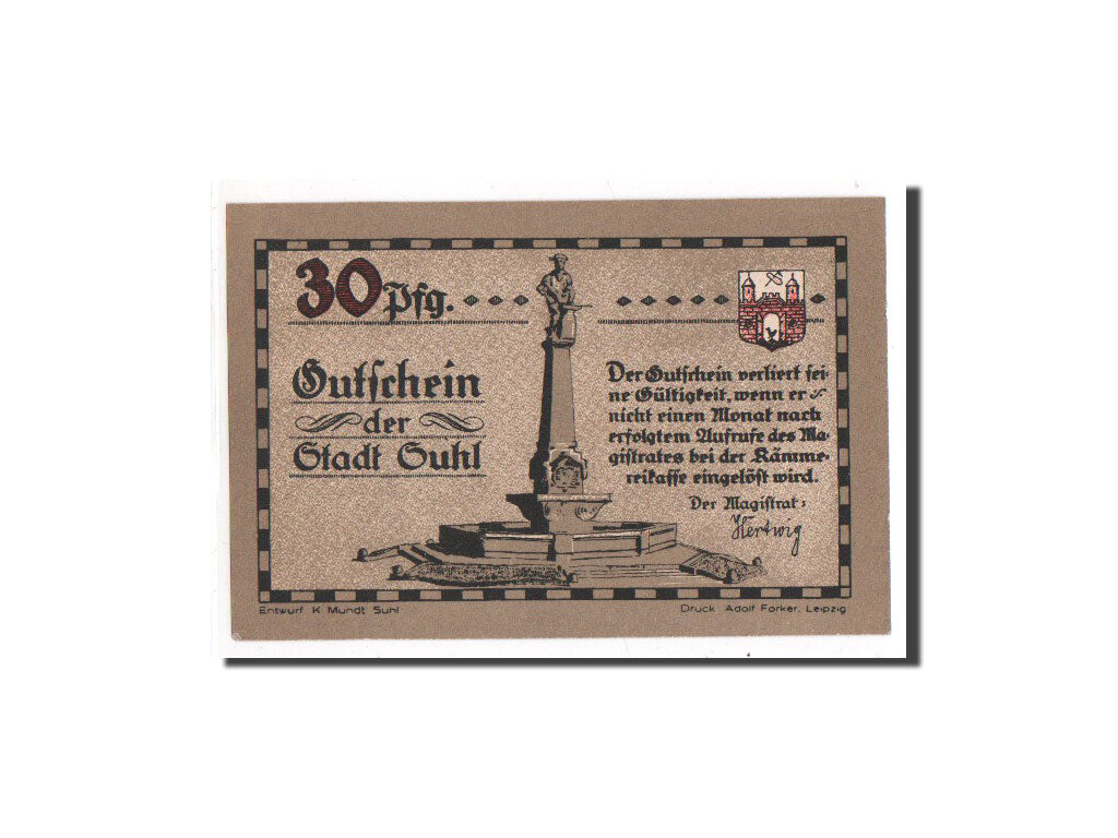 Banknote, Germany, Suhl, 30 Pfennig, O.D, UNC(65-70), Mehl:1303.2