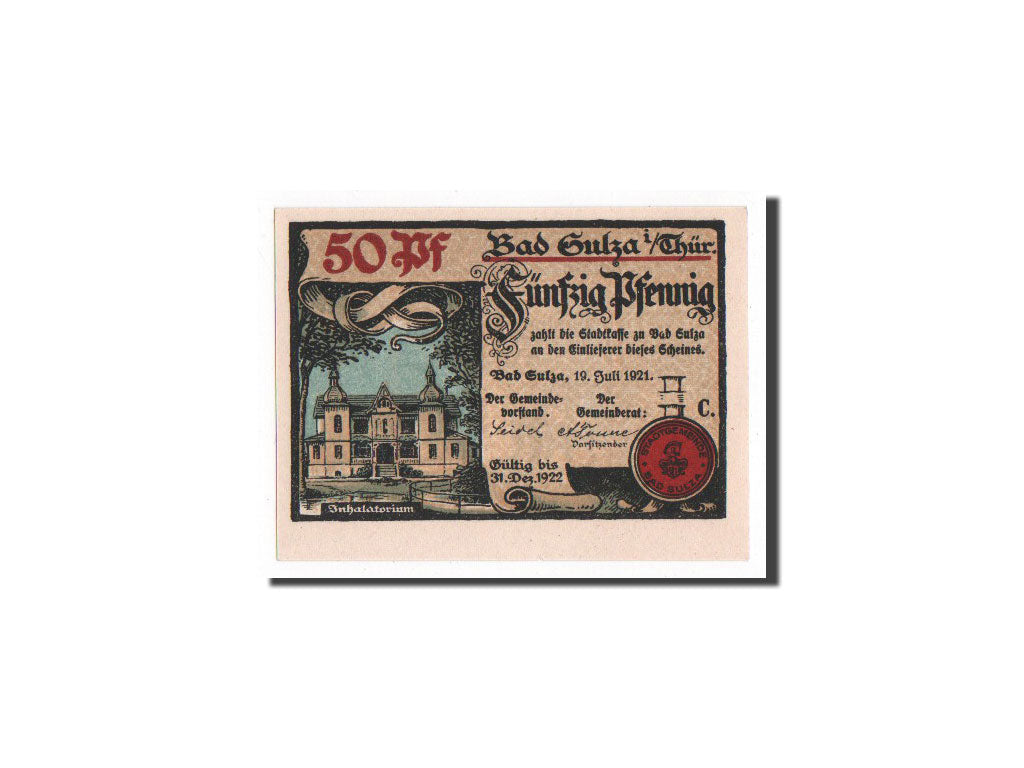 Billet, Allemagne, Sulza, 50 Pfennig, 1921, 1921-07-19, NEUF, Mehl:1304.1a