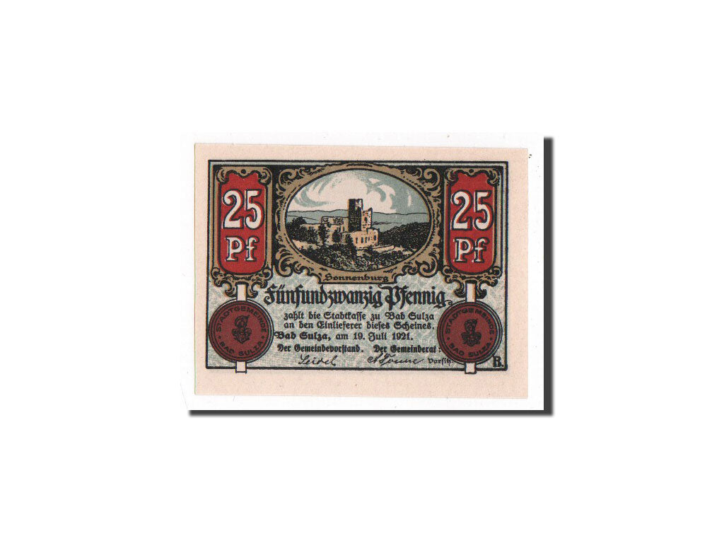 Banknote, Germany, Sulza, 25 Pfennig, 1921, 1921-07-19, UNC(65-70), Mehl:1304.1a
