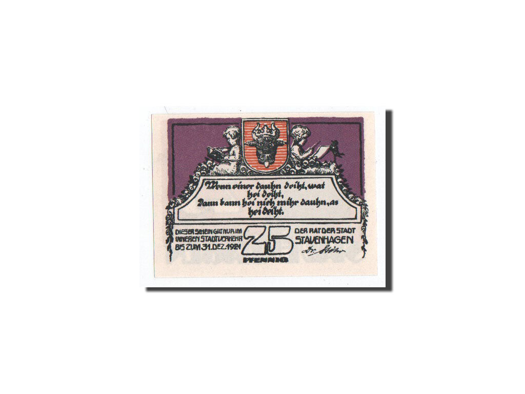 Banknot, Niemcy, Stavenhagen, 25 Pfennig, O.D, Undated, UNC(65-70), Mehl:1257.2