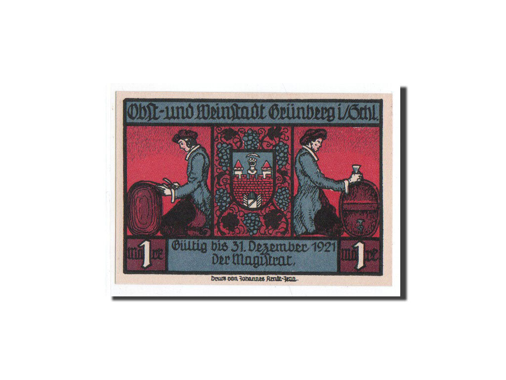 Banknot, Niemcy, Grunberg Stadt, 1 Mark, O.D, Undated, UNC(65-70), Mehl:489.3