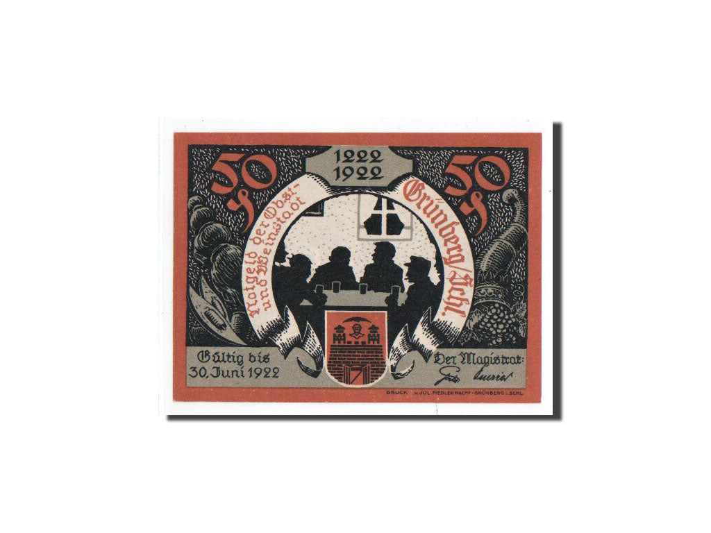 Banknot, Niemcy, Grunberg Stadt, 50 Pfennig, 1922, Undated, UNC(65-70)