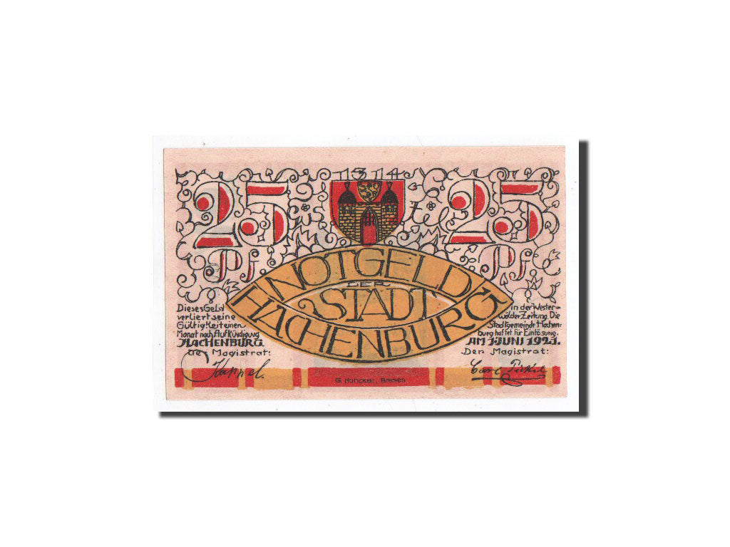 Biljet, Duitsland, Hachenburg, 25 Pfennig, 1921, 1921-06-01, NIEUW, Mehl:498.1