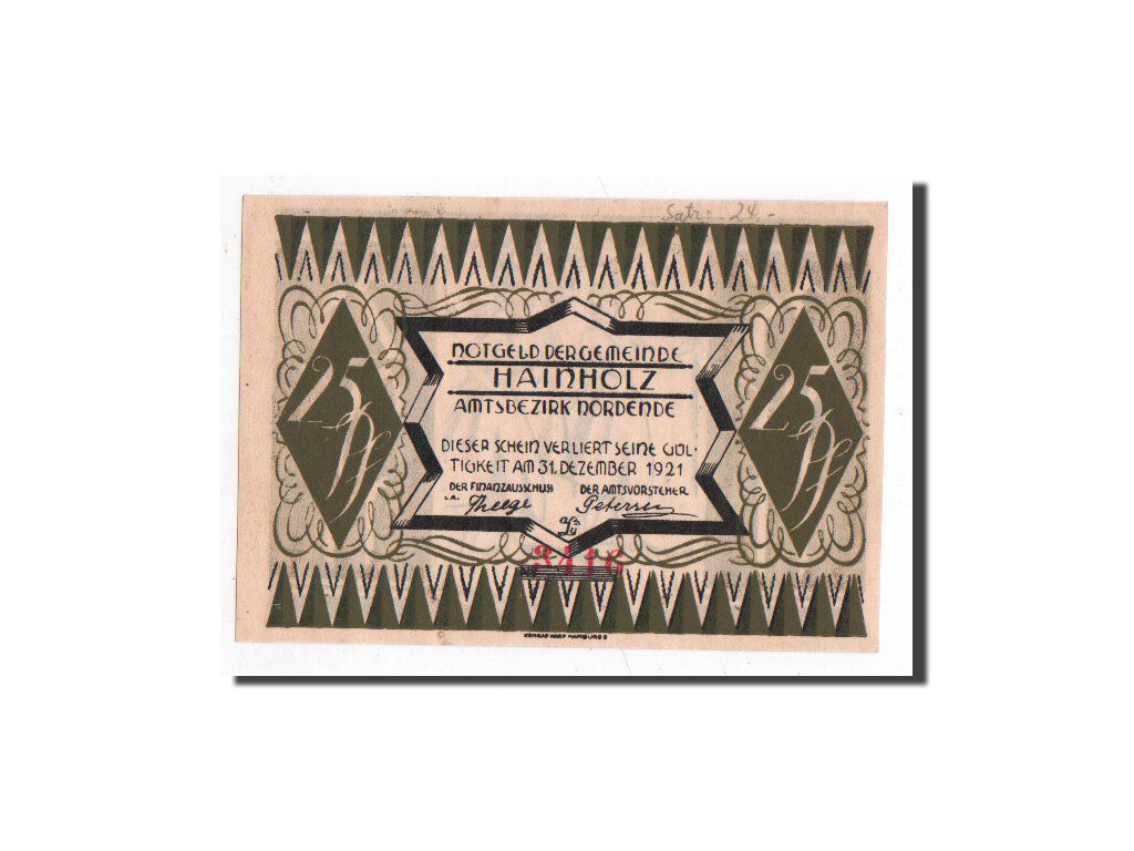 Billete, Alemania, Hainholz, 25 Pfennig, O.D, Undated, UNC, Mehl:502.1a