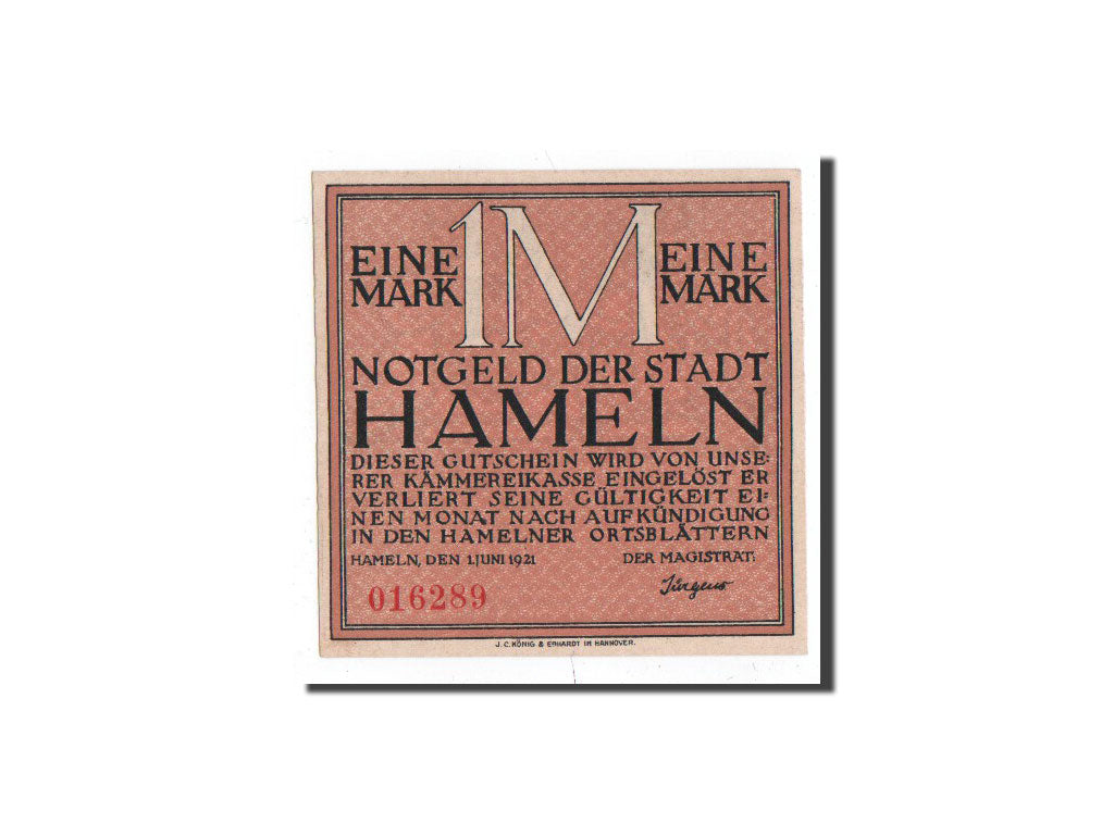 Biljet, Duitsland, Hameln, 1 Mark, Pink, 1921, 1921-06-01, NIEUW, Mehl:566.1a