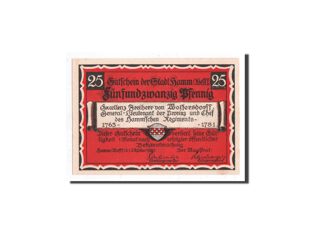 Banknote, Germany, Hamm, 25 Pfennig, Fire, 1921, 1921-10-01, UNC(65-70)