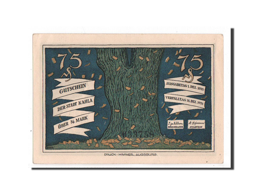 Billete, Alemania, Kahla, 75 Pfennig, N.D, 1921, 1921-12-01, UNC, Mehl:668.10a