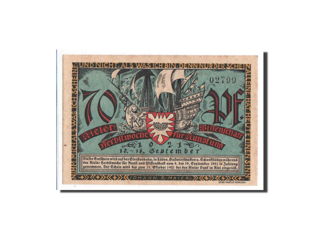 Banknot, Niemcy, Kiel, 70 Pfennig, N.D, 1921, 1921-09-10, UNC(65-70)