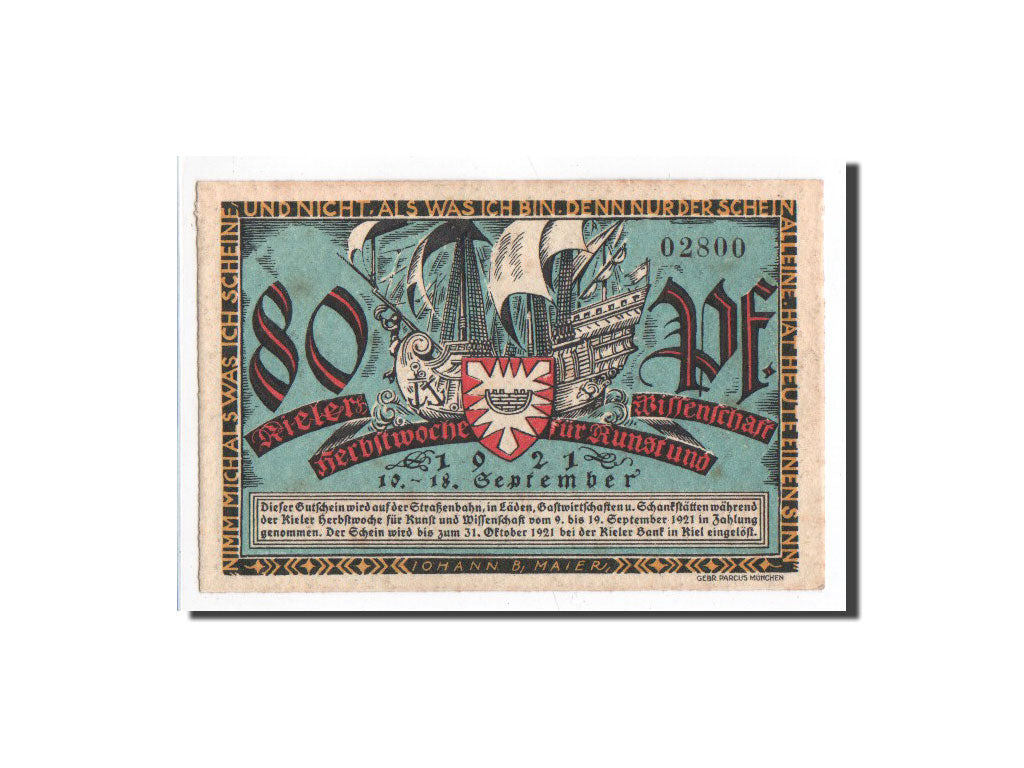 Banknote, Germany, Kiel, 80 Pfennig, N.D, 1921, 1921-09-10, UNC(65-70)