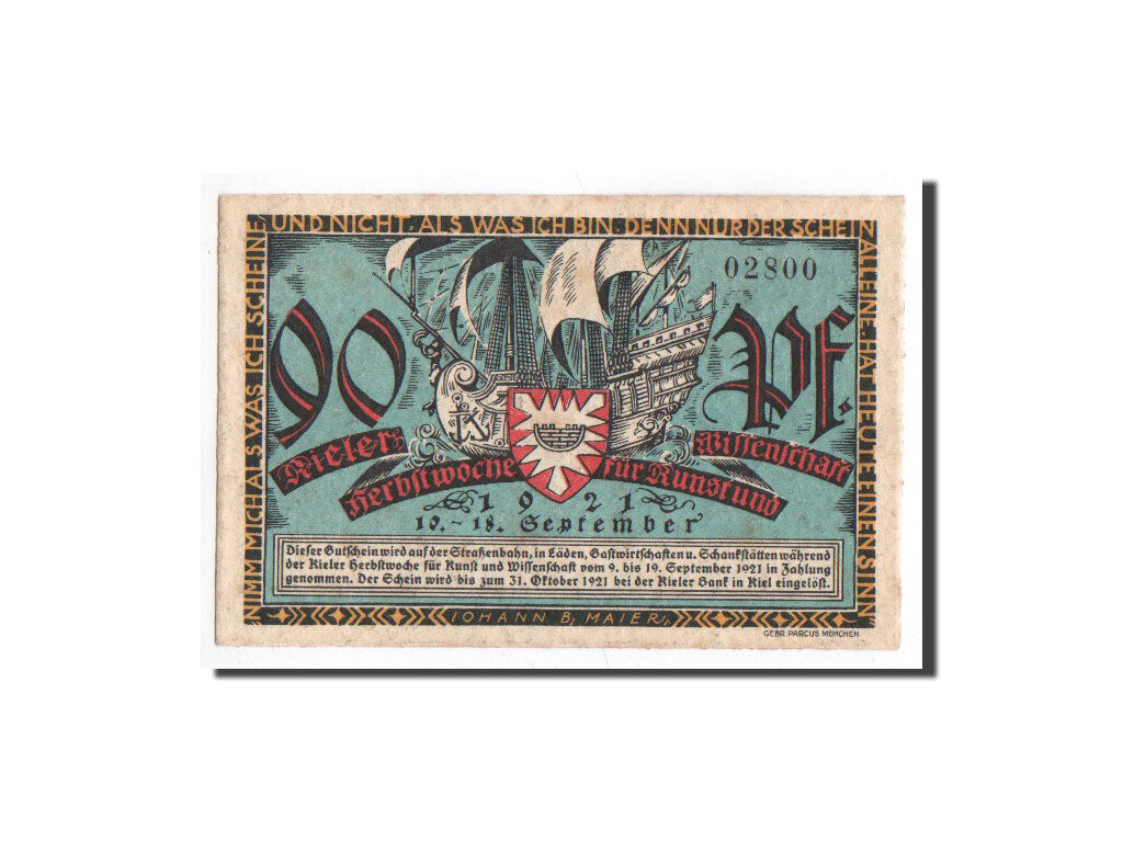 Biljet, Duitsland, Kiel, 90 Pfennig, N.D, 1921, 1921-09-10, NIEUW, Mehl:696.2a