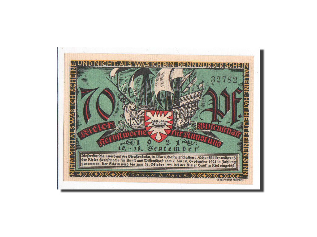 Banknote, Germany, Kiel, 70 Pfennig, N.D, 1921, 1921-09-10, UNC(65-70)