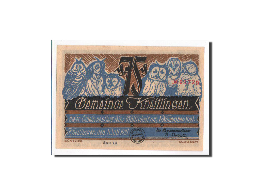 Banknote, Germany, Kneitlingen, 75 Pfennig, serie 1 d, 1921, 1921-07-01