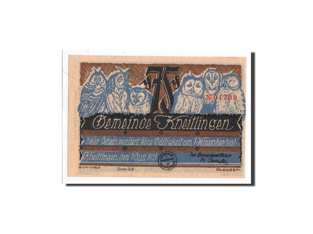 Banknote, Germany, Kneitlingen, 75 Pfennig, serie 2 d, 1921, 1921-07-01