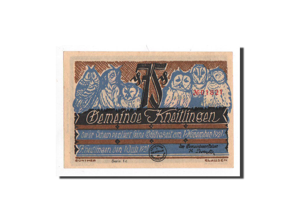 Geldschein, Deutschland, Kneitlingen, 75 Pfennig, serie 1 c, 1921, 1921-07-01