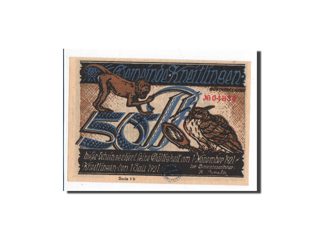 Billet, Allemagne, Kneitlingen, 50 Pfennig, serie 1 b, 1921, 1921-07-01, NEUF