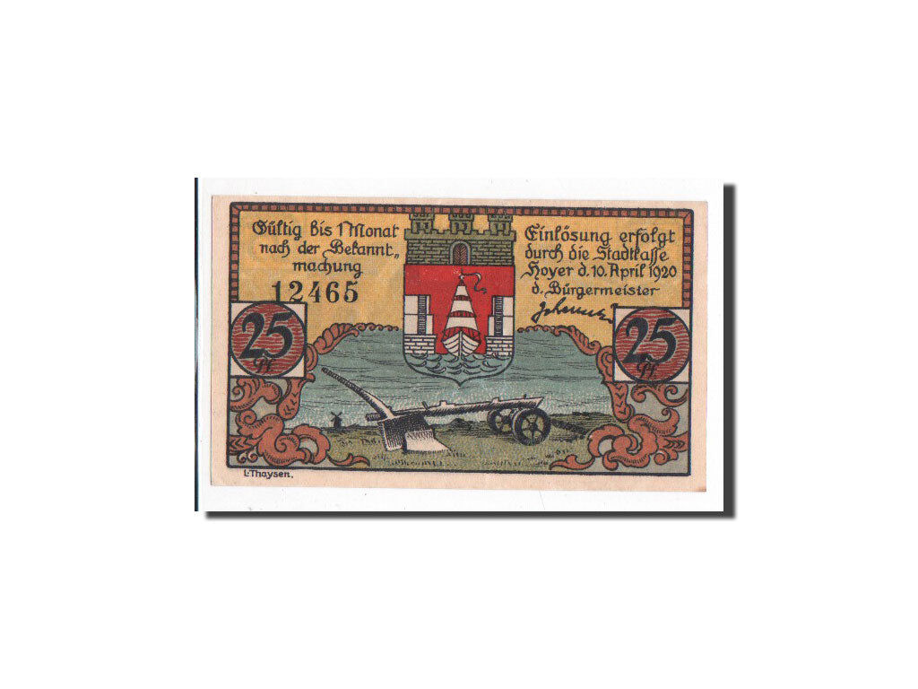 Geldschein, Deutschland, Hoyer, 25 Pfennig, N.D, 1920, 1920-04-10, UNZ