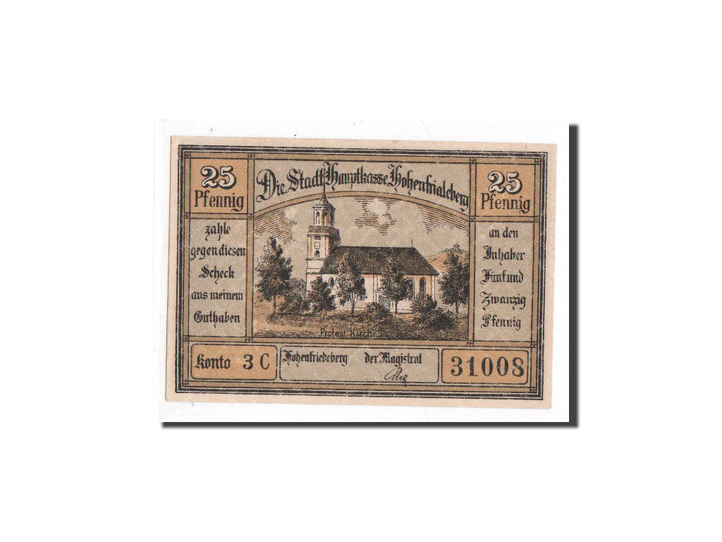 Banknot, Niemcy, Hohenfriedeberg, 25 Pfennig, Eglise, O.D, Undated, UNC(65-70)
