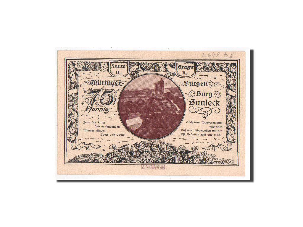 Banknot, Niemcy, Kahla Stadt, 75 Pfennig, chateau 4, 1921, 1921-06-15