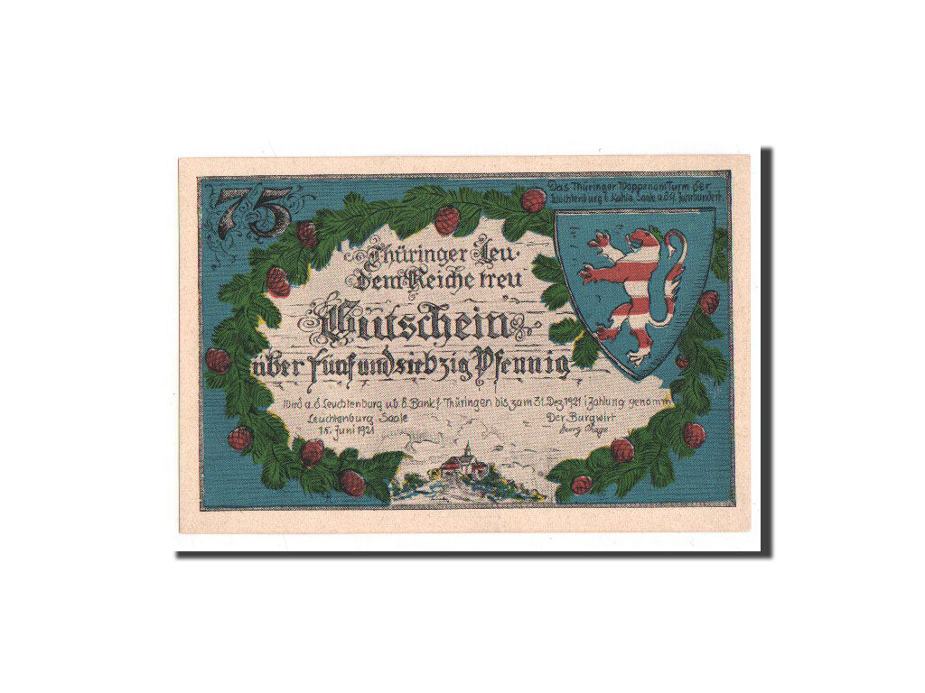 Banknot, Niemcy, Kahla Stadt, 75 Pfennig, chateau 3, 1921, 1921-06-15