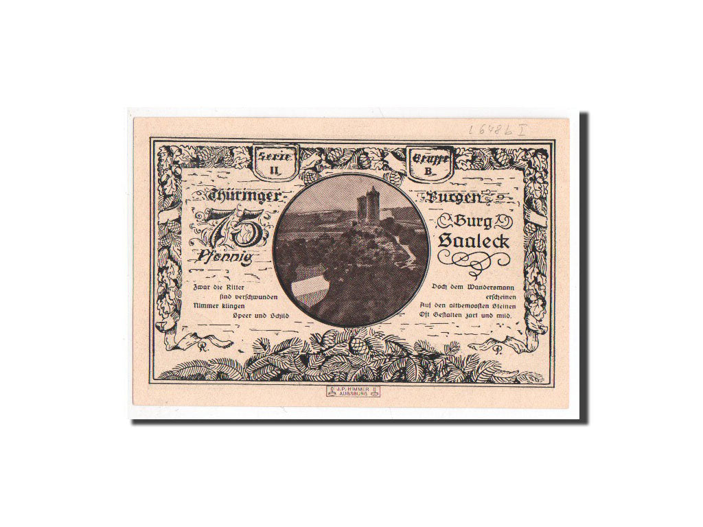 Billet, Allemagne, Kahla Stadt, 75 Pfennig, chateau 6, 1921, 1921-06-15, NEUF