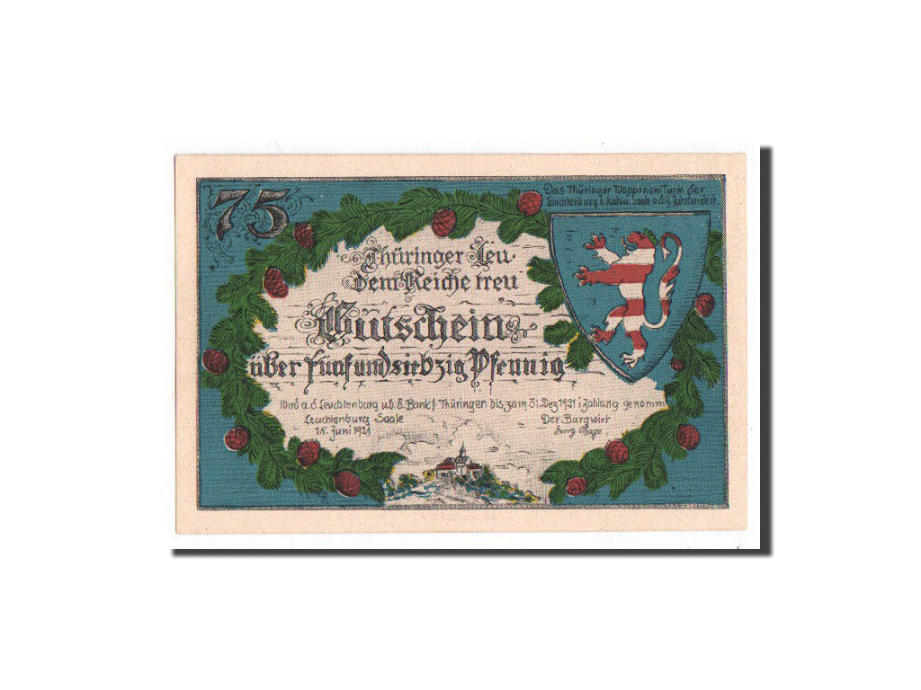 Billet, Allemagne, Kahla Stadt, 75 Pfennig, chateau 6, 1921, 1921-06-15, NEUF