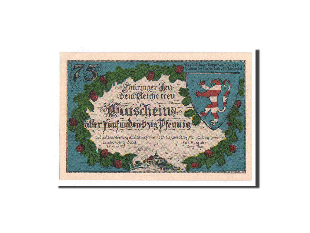 Banknote, Germany, Kahla Stadt, 75 Pfennig, chateau 5, 1921, 1921-06-15