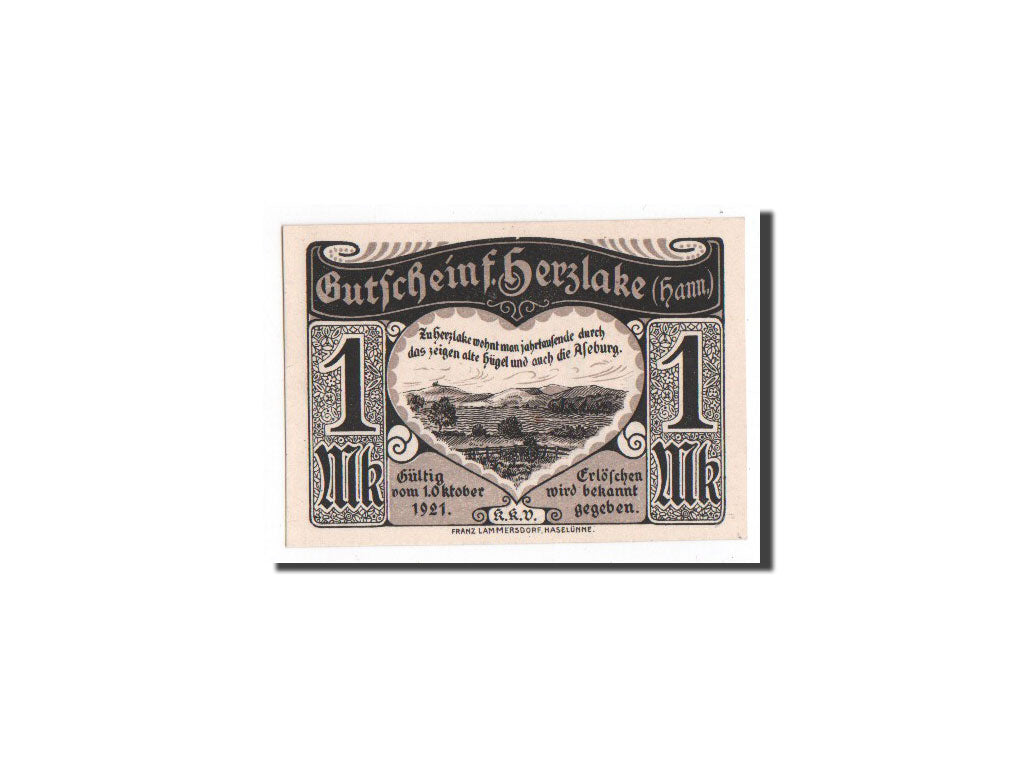 Banconote, Germania, Herzlake, 1 Mark, Ville, 1921, 1921-10-01, FDS, Mehl:605.1