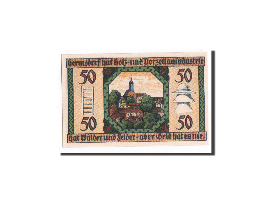 Billet, Allemagne, Hermsdorf, 50 Pfennig, Foret, 1921, 1921-05-01, NEUF