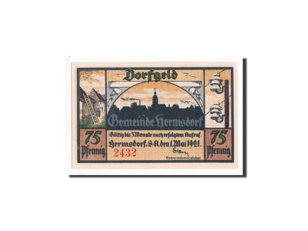 Banconote, Germania, Hermsdorf, 75 Pfennig, Foret, 1921, 1921-05-01, FDS