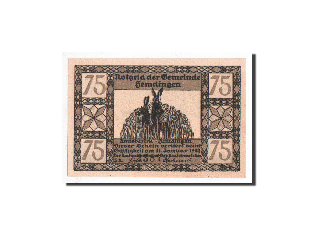 Banconote, Germania, Hemdingen, 75 Pfennig, sanglier, O.D, Undated, FDS