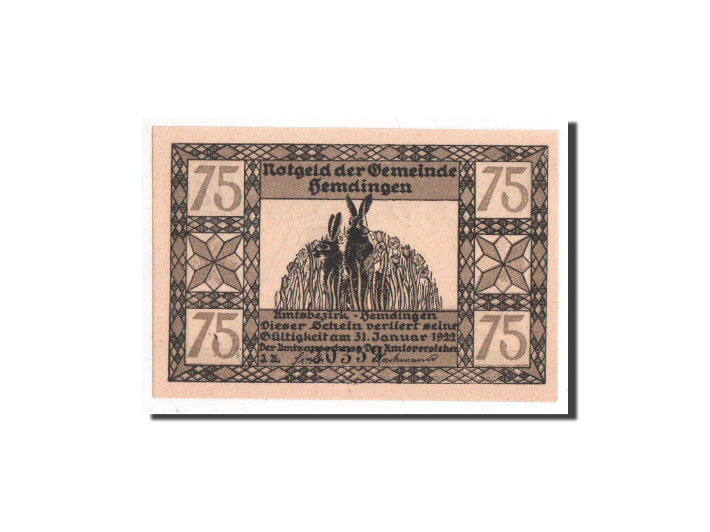 Banconote, Germania, Hemdingen, 75 Pfennig, biche, O.D, Undated, FDS