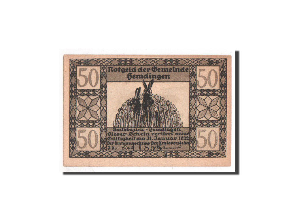 Billet, Allemagne, Hemdingen, 50 Pfennig, lapin, O.D, Undated, NEUF, Mehl:599.3a