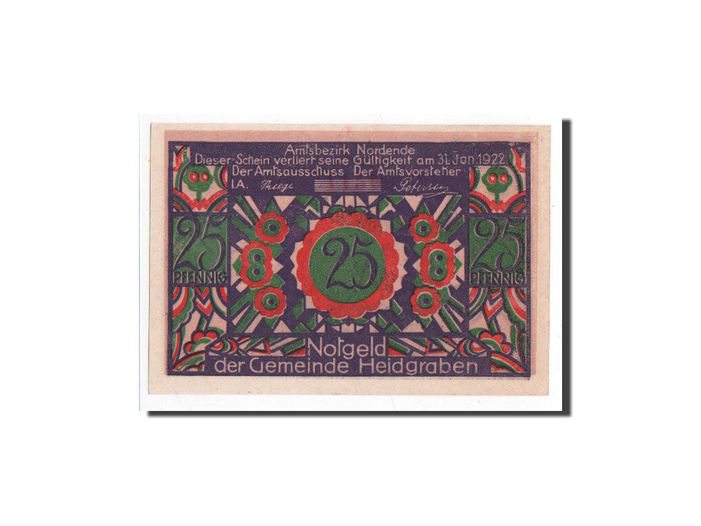 Banconote, Germania, Heidgraben, 25 Pfennig, Fleur, O.D, Undated, FDS