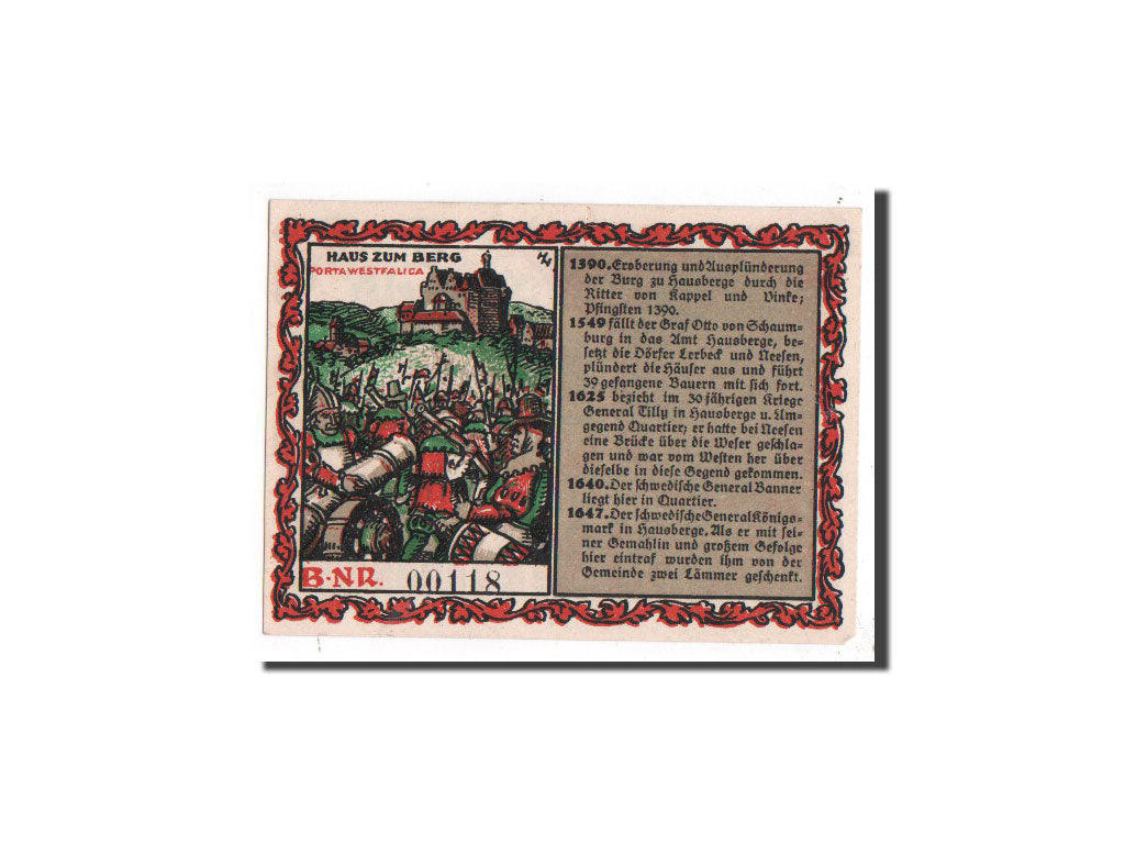 Banknot, Niemcy, Hauberge a Weser, 50 Pfennig, guerre, 1921, Undated